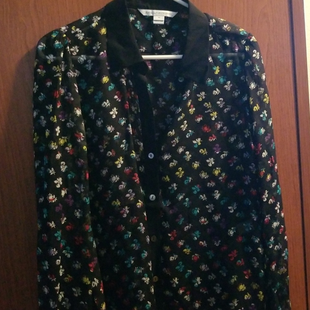 Diane Von Furstenberg Blouse- sheer/button down